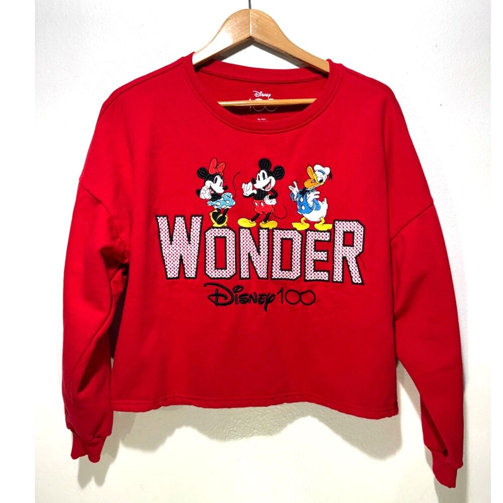 Disney 100 wonder crop sweatshirt Minnie & Mickie vacation red casual women XXL